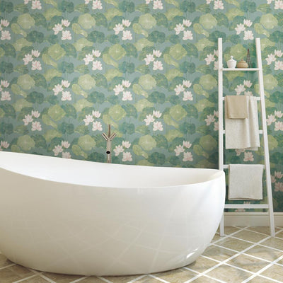 product image for Lily Pad Peel & Stick Wallpaper in Blue and Green by RoomMates for York Wallcoverings 1