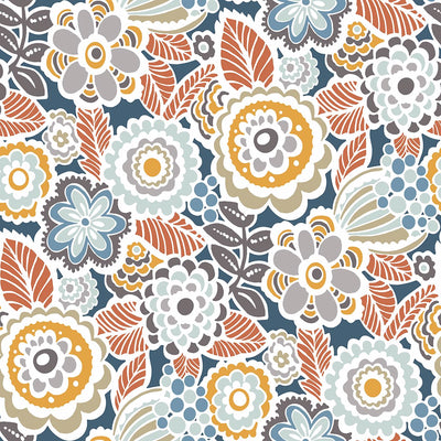 product image for Lucy Floral Wallpaper in Navy from the Bluebell Collection by Brewster Home Fashions 24