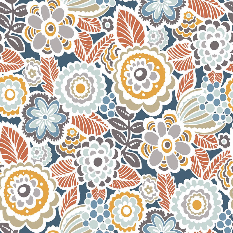 media image for Lucy Floral Wallpaper in Navy from the Bluebell Collection by Brewster Home Fashions 281