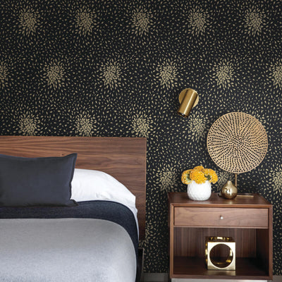 product image for Petite Leaves Wallpaper in Black/Gold from the Modern Metals Second Edition 31