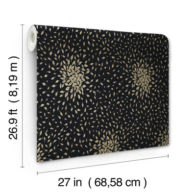 product image for Petite Leaves Wallpaper in Black/Gold from the Modern Metals Second Edition 0