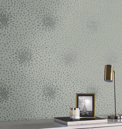 product image for Petite Leaves Wallpaper in Eucalyptus/Silver from the Modern Metals Second Edition 96