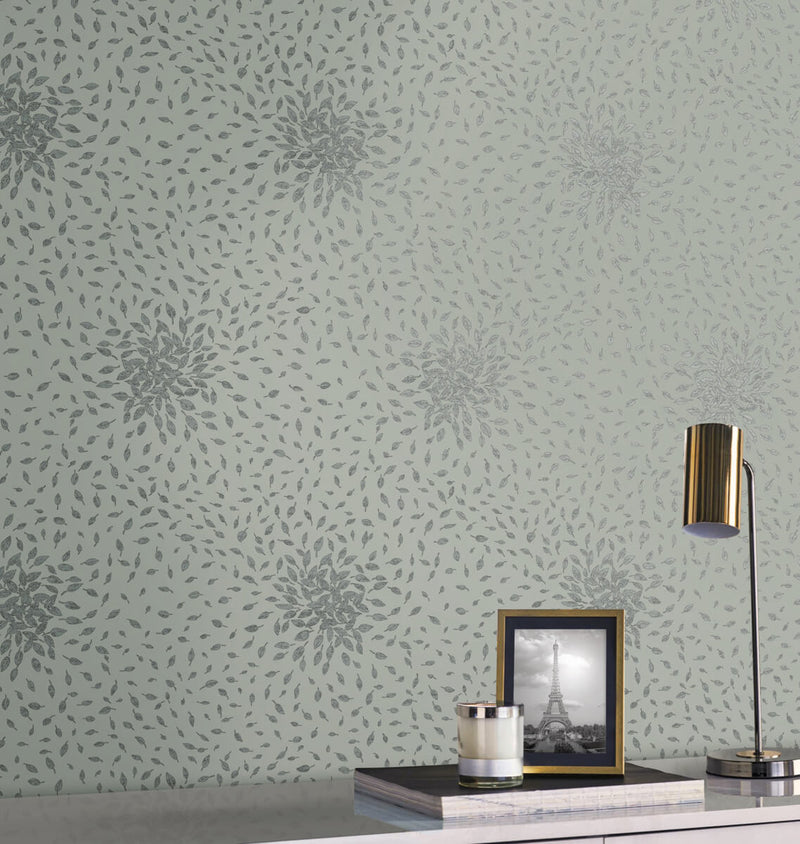 media image for Petite Leaves Wallpaper in Eucalyptus/Silver from the Modern Metals Second Edition 292