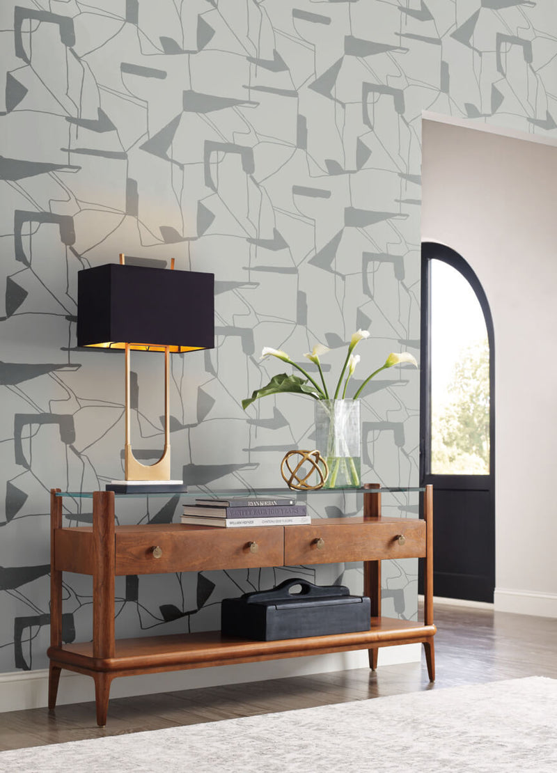 media image for Abstract Geo Wallpaper in Fog/Silver from the Modern Metals Second Edition 273