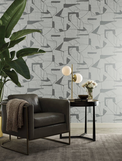 product image for Abstract Geo Wallpaper in Fog/Silver from the Modern Metals Second Edition 67
