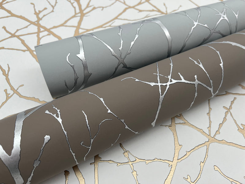 media image for Trees Silhouette Wallpaper in Mocha/Silver from the Modern Metals Second Edition 292