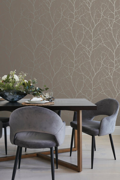 product image for Trees Silhouette Wallpaper in Mocha/Silver from the Modern Metals Second Edition 49