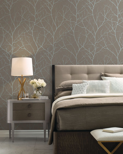 product image for Trees Silhouette Wallpaper in Mocha/Silver from the Modern Metals Second Edition 82