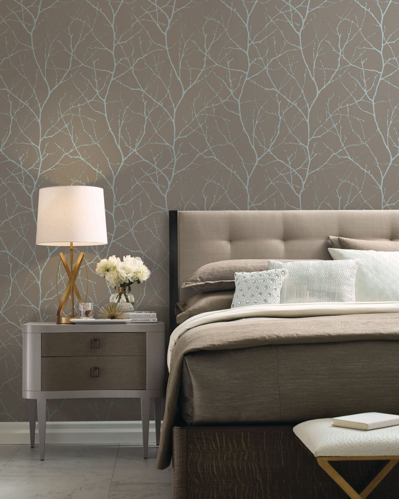 media image for Trees Silhouette Wallpaper in Mocha/Silver from the Modern Metals Second Edition 26