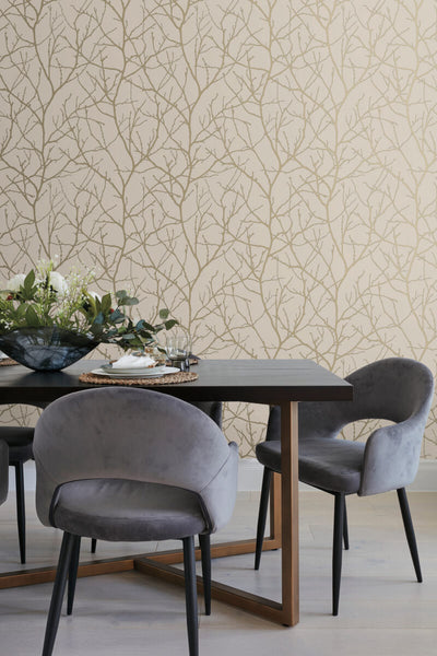 product image for Trees Silhouette Wallpaper in Beige/Gold from the Modern Metals Second Edition 3