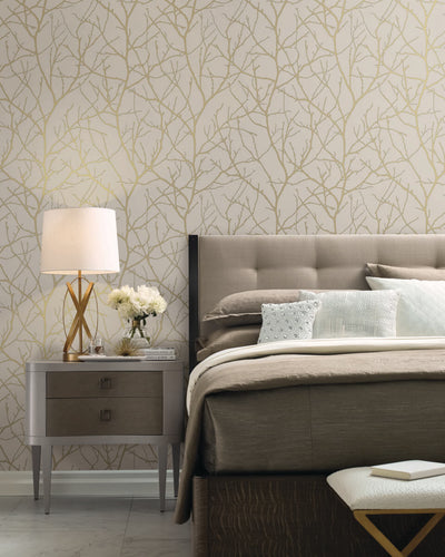 product image for Trees Silhouette Wallpaper in Beige/Gold from the Modern Metals Second Edition 8