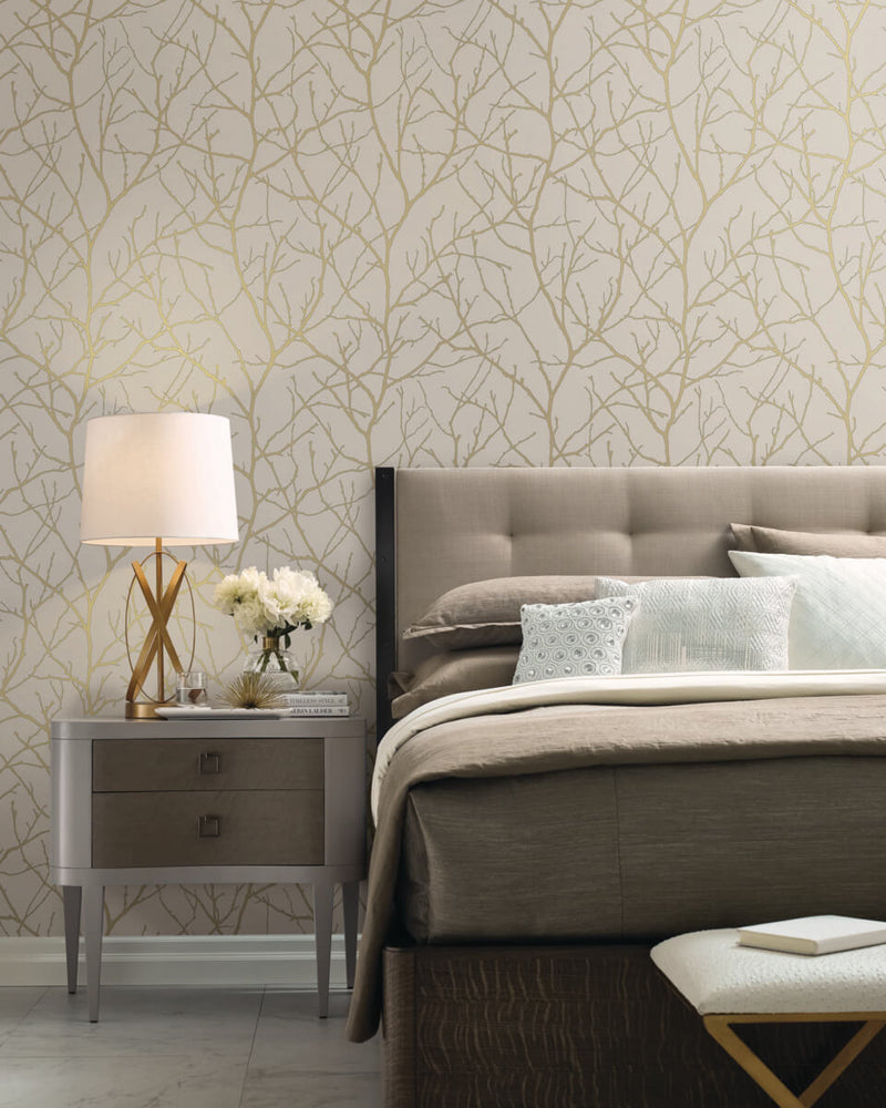 media image for Trees Silhouette Wallpaper in Beige/Gold from the Modern Metals Second Edition 278