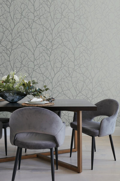 product image for Trees Silhouette Wallpaper in Smokey Blue/Silver from the Modern Metals Second Edition 42