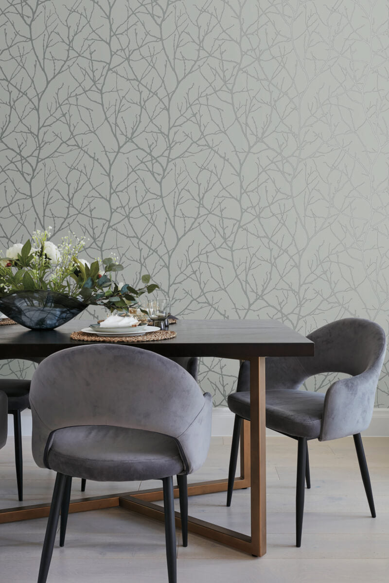 media image for Trees Silhouette Wallpaper in Smokey Blue/Silver from the Modern Metals Second Edition 255