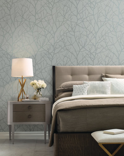 product image for Trees Silhouette Wallpaper in Smokey Blue/Silver from the Modern Metals Second Edition 32