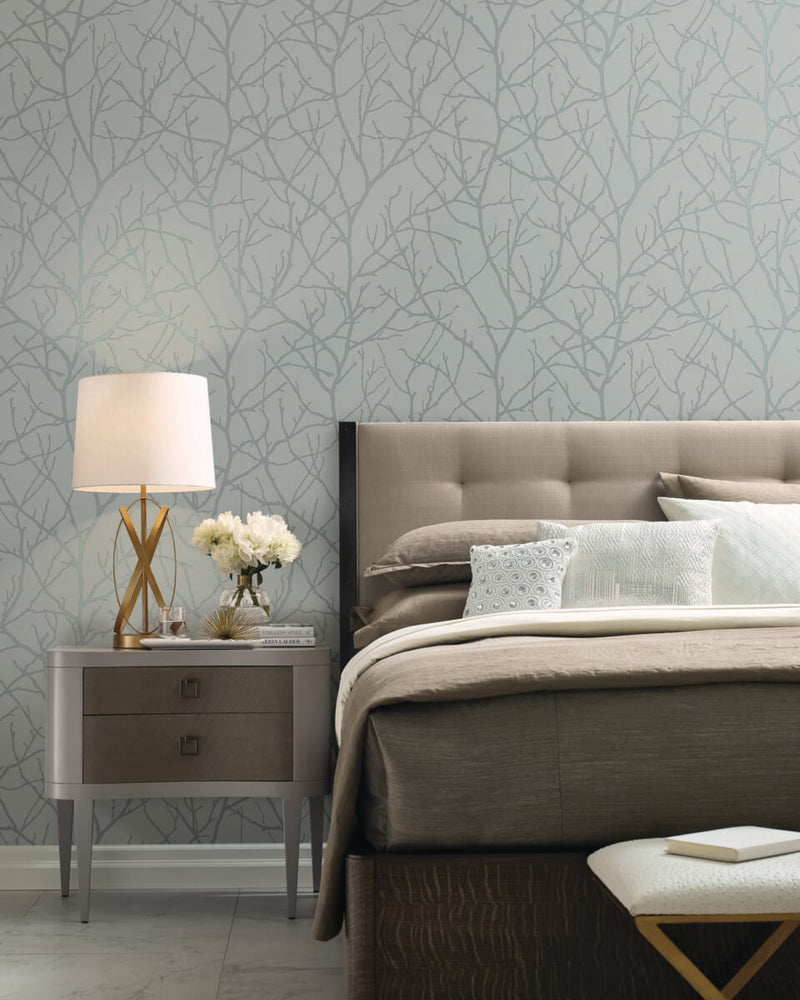 media image for Trees Silhouette Wallpaper in Smokey Blue/Silver from the Modern Metals Second Edition 28