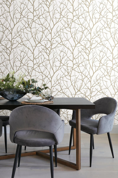 product image for Trees Silhouette Wallpaper in White/Gold from the Modern Metals Second Edition 7