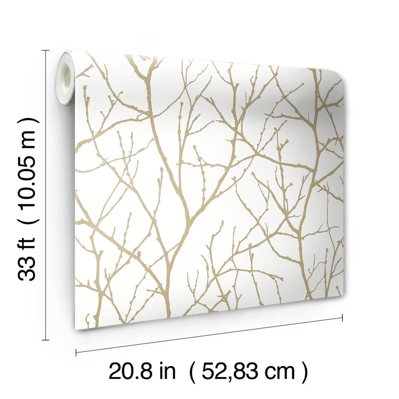 media image for Trees Silhouette Wallpaper in White/Gold from the Modern Metals Second Edition 29