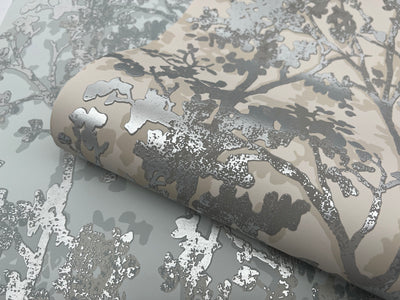 product image for Shimmering Foliage Wallpaper in Cream/Silver from the Modern Metals Second Edition 60