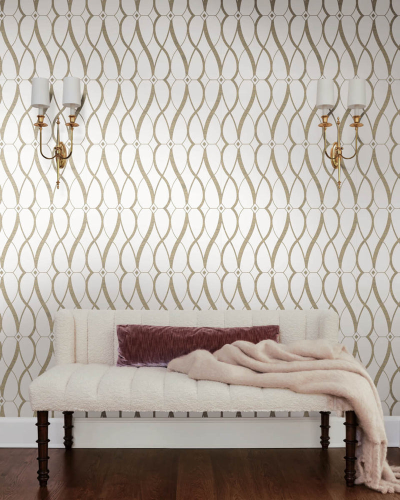 media image for Graceful Geo Wallpaper in Cream/Gold from the Modern Metals Second Edition 228