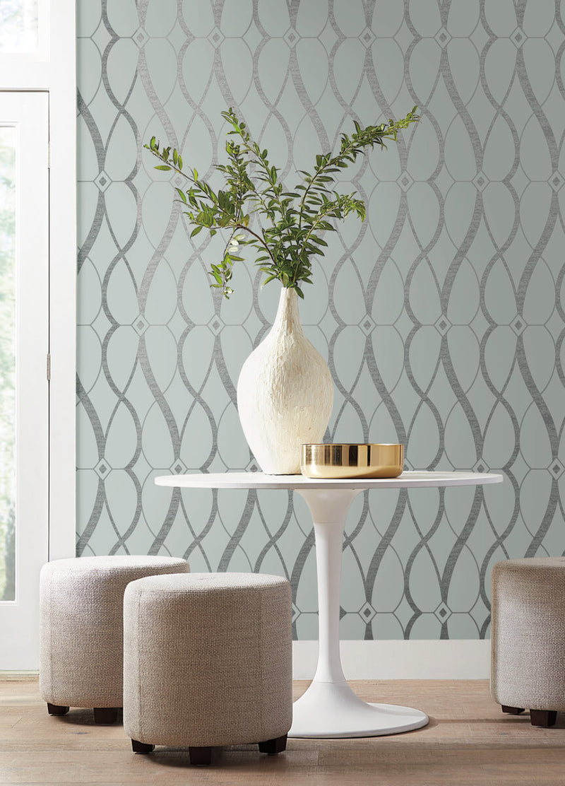 media image for Graceful Geo Wallpaper in Spa/Silver from the Modern Metals Second Edition 251