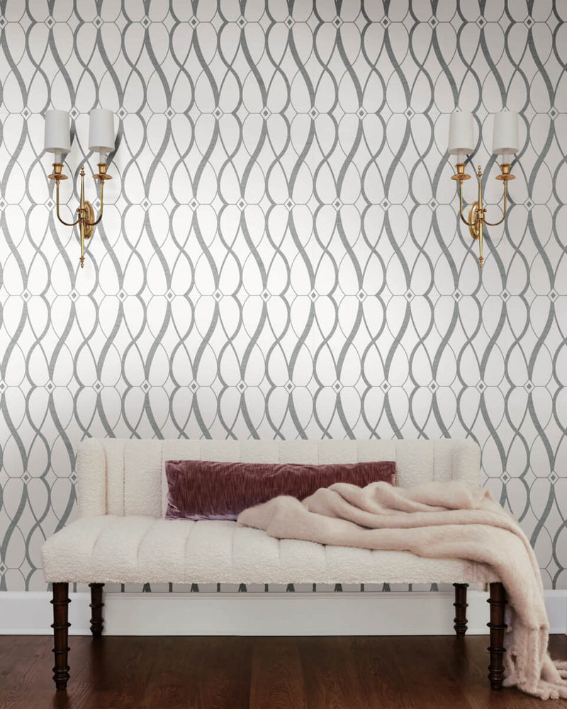 media image for Graceful Geo Wallpaper in White/Silver from the Modern Metals Second Edition 253