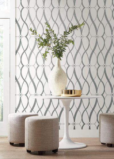 product image for Graceful Geo Wallpaper in White/Silver from the Modern Metals Second Edition 18