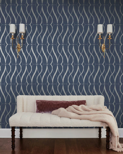 product image for Graceful Geo Wallpaper in Navy/Silver from the Modern Metals Second Edition 5