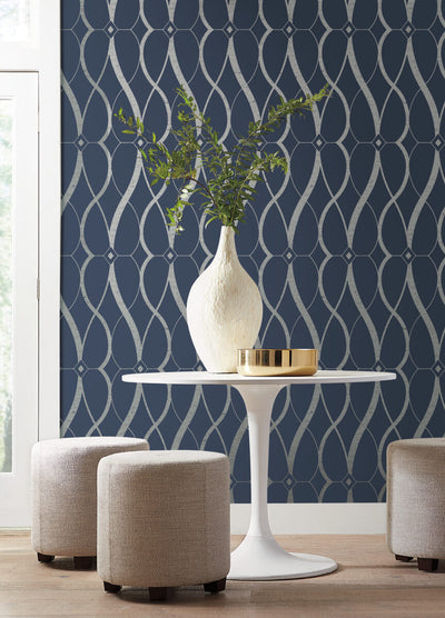 product image for Graceful Geo Wallpaper in Navy/Silver from the Modern Metals Second Edition 81