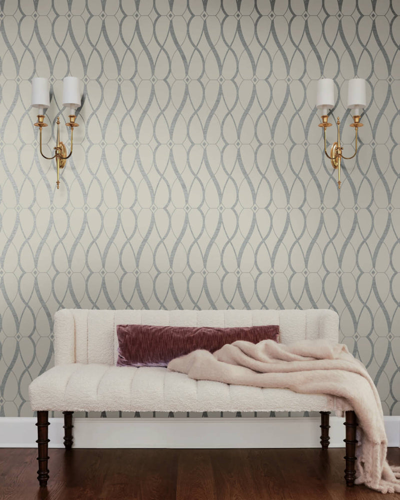 media image for Graceful Geo Wallpaper in Beige/Silver from the Modern Metals Second Edition 235