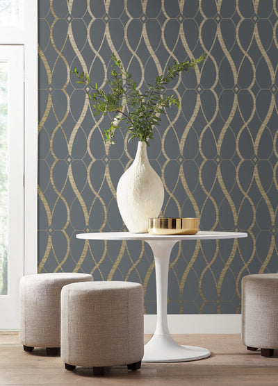 product image for Graceful Geo Wallpaper in Smoke/Gold from the Modern Metals Second Edition 30