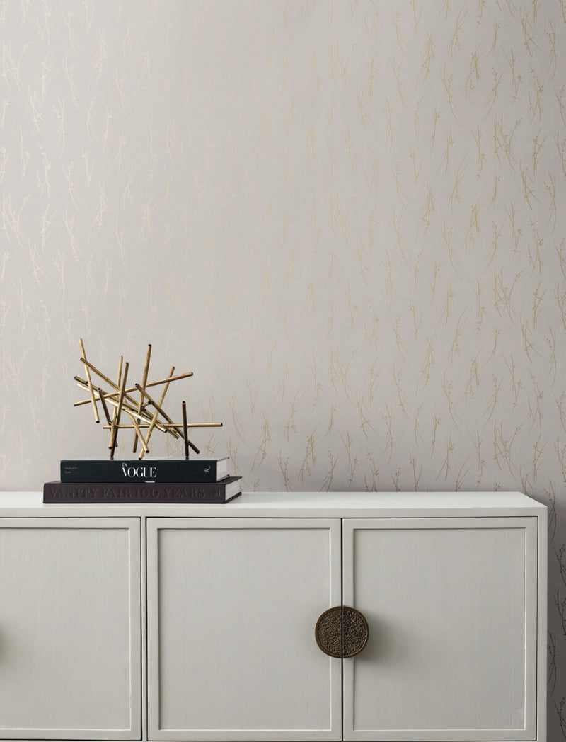 media image for Sprigs Wallpaper in Light Grey/Gold from the Modern Metals Second Edition 277