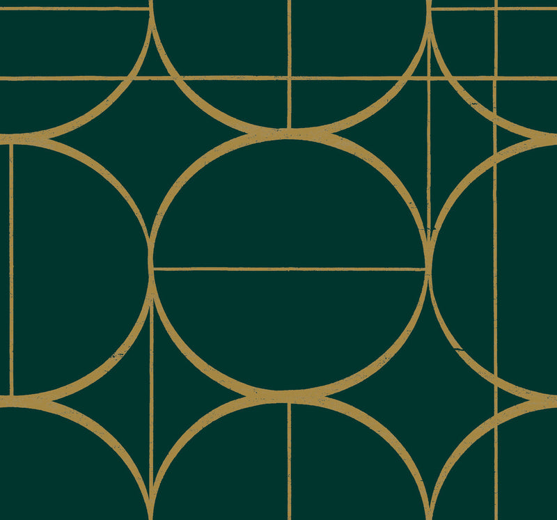 media image for Sun Circles Wallpaper in Emerald/Gold from the Modern Metals Second Edition 212