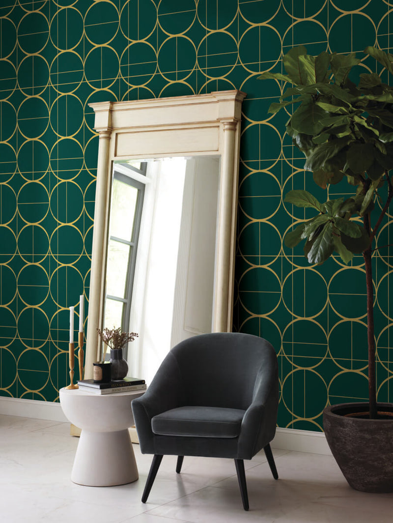 media image for Sun Circles Wallpaper in Emerald/Gold from the Modern Metals Second Edition 261