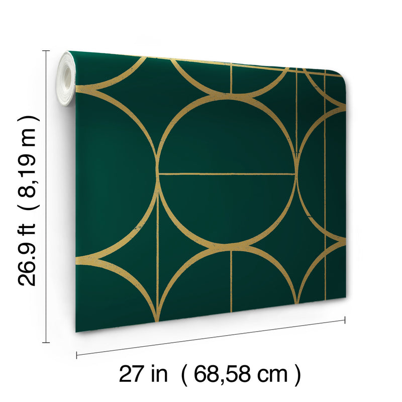 media image for Sun Circles Wallpaper in Emerald/Gold from the Modern Metals Second Edition 26