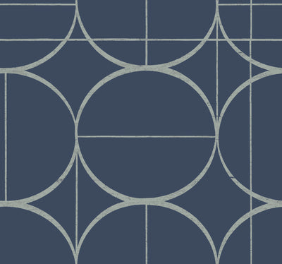 product image for Sun Circles Wallpaper in Blue/Silver from the Modern Metals Second Edition 79