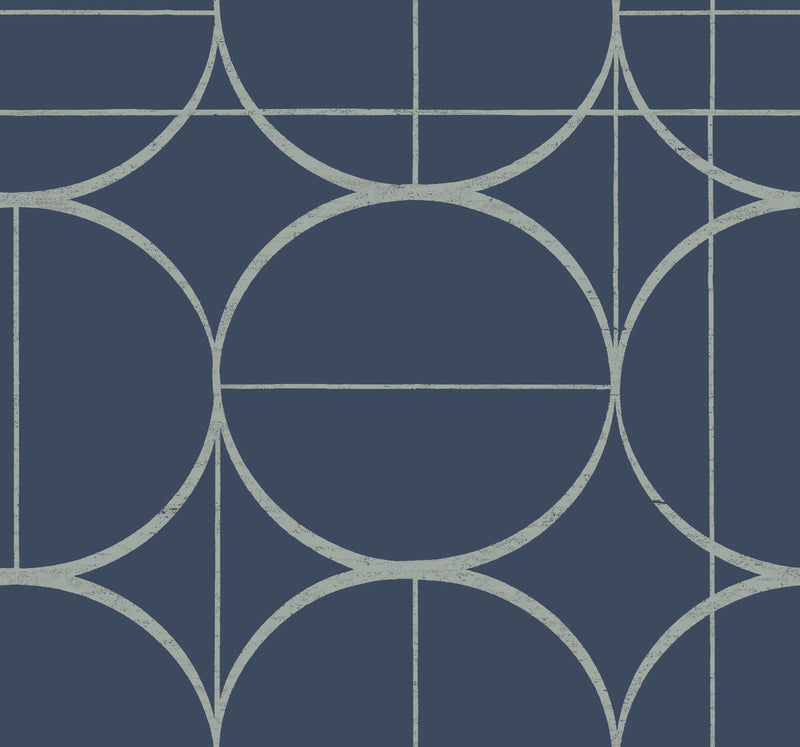 media image for Sun Circles Wallpaper in Blue/Silver from the Modern Metals Second Edition 277