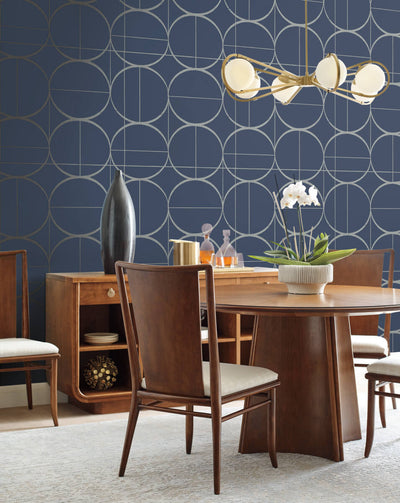 product image for Sun Circles Wallpaper in Blue/Silver from the Modern Metals Second Edition 66