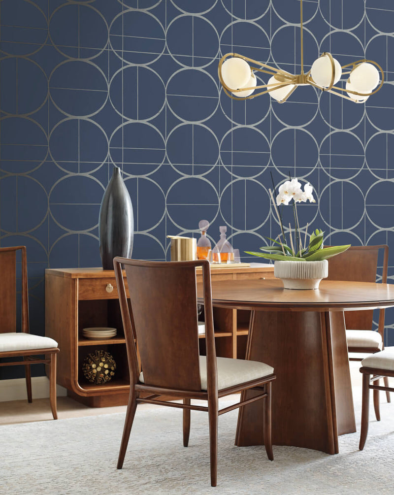 media image for Sun Circles Wallpaper in Blue/Silver from the Modern Metals Second Edition 243