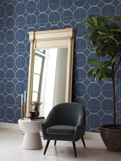 product image for Sun Circles Wallpaper in Blue/Silver from the Modern Metals Second Edition 45