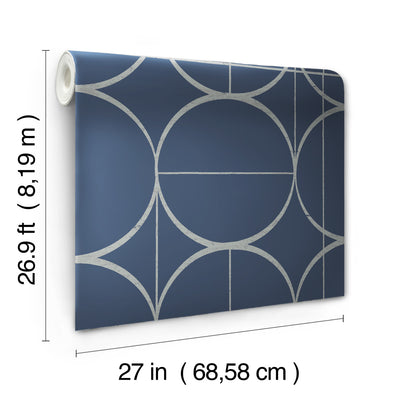 product image for Sun Circles Wallpaper in Blue/Silver from the Modern Metals Second Edition 59