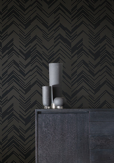 product image for Polished Chevron Wallpaper in Black/Gold from the Modern Metals Second Edition 20