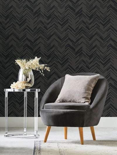 product image for Polished Chevron Wallpaper in Black/Gold from the Modern Metals Second Edition 72