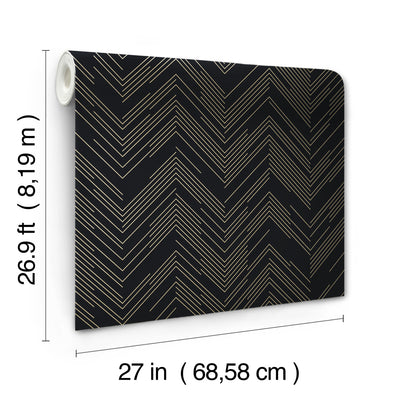 product image for Polished Chevron Wallpaper in Black/Gold from the Modern Metals Second Edition 94