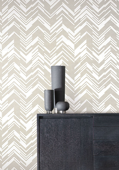 product image for Polished Chevron Wallpaper in White/Gold from the Modern Metals Second Edition 72