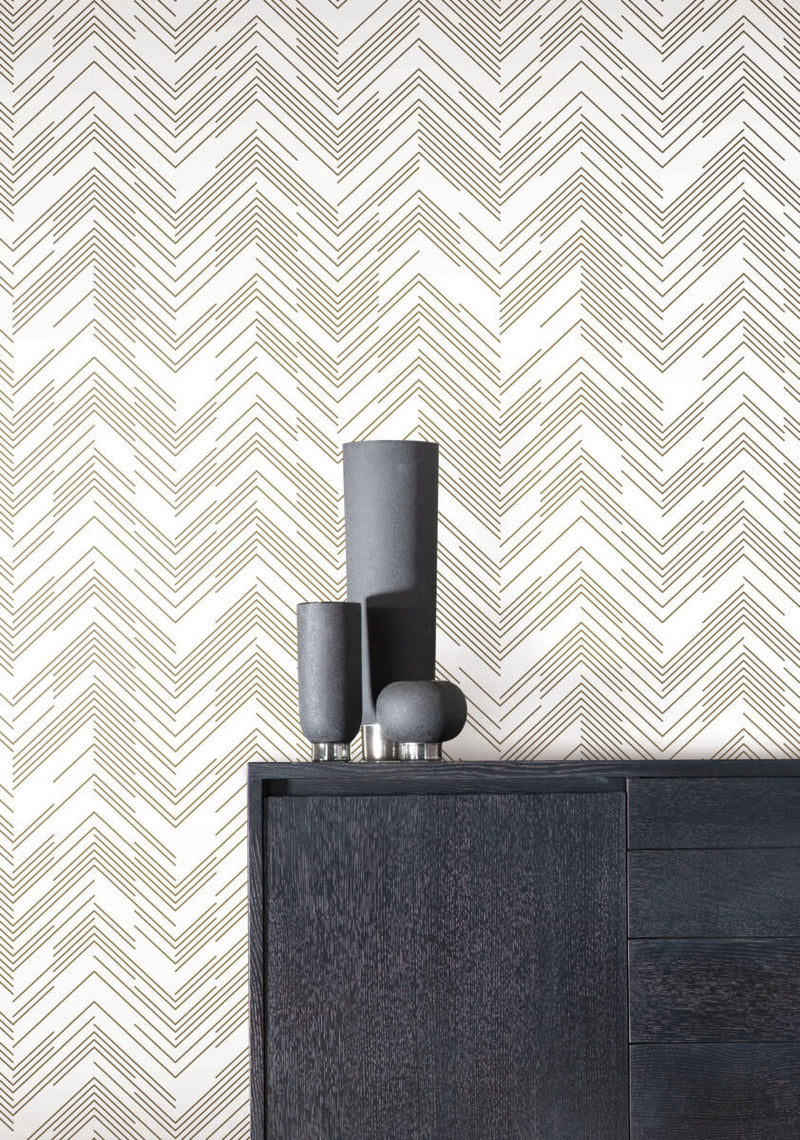 media image for Polished Chevron Wallpaper in White/Gold from the Modern Metals Second Edition 262