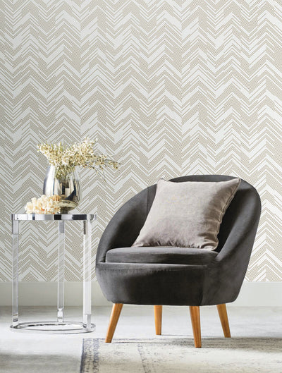 product image for Polished Chevron Wallpaper in White/Gold from the Modern Metals Second Edition 90