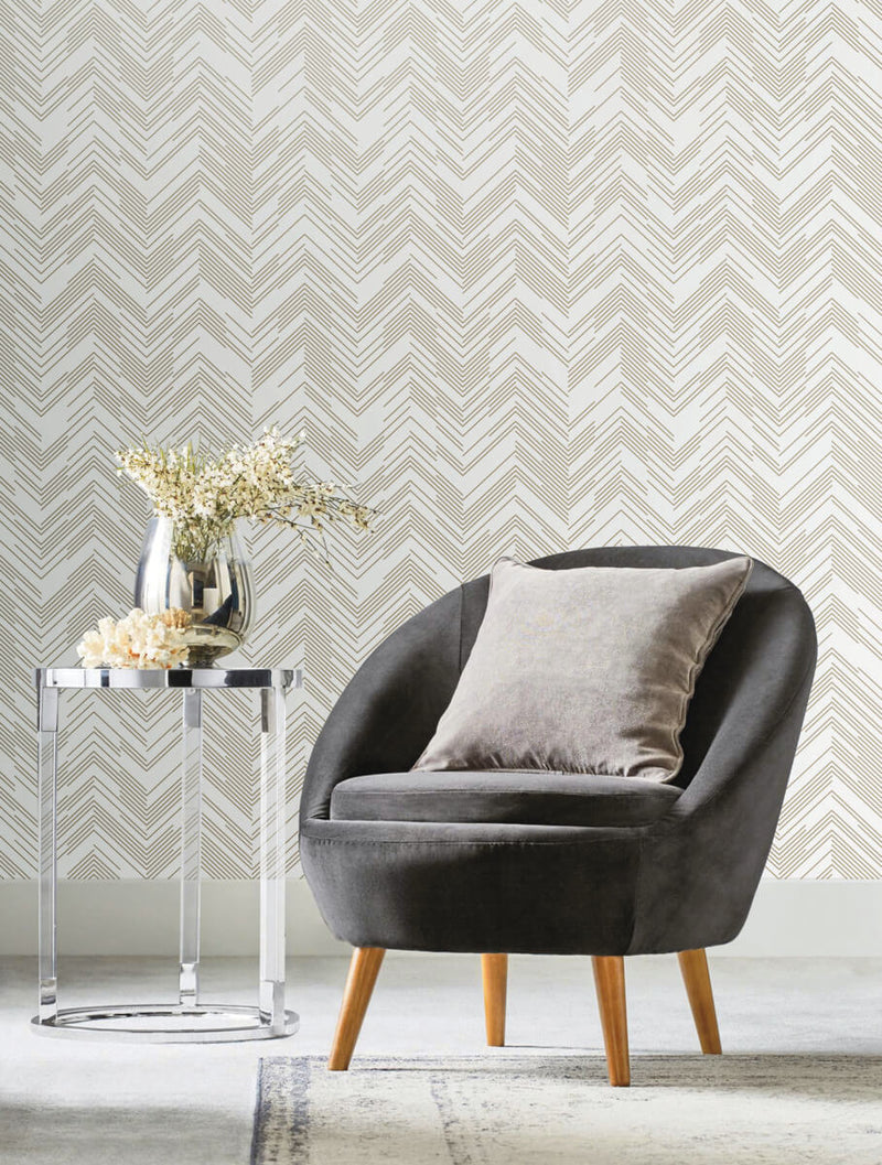 media image for Polished Chevron Wallpaper in White/Gold from the Modern Metals Second Edition 29