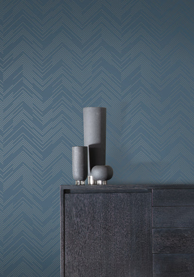 product image for Polished Chevron Wallpaper in Blue/Silver from the Modern Metals Second Edition 25