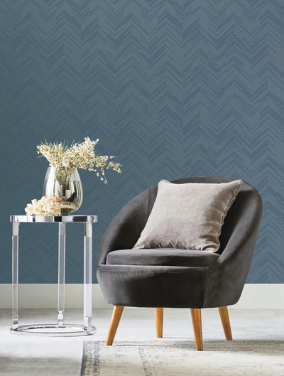 product image for Polished Chevron Wallpaper in Blue/Silver from the Modern Metals Second Edition 24